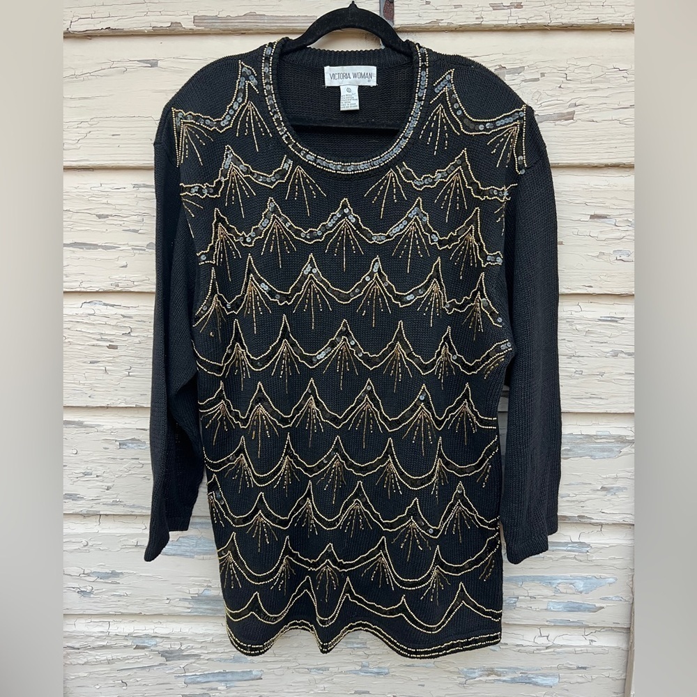 Vintage Victoria Woman NYE New Year’s Eve Event Party Beaded Sweater Tunic 2X